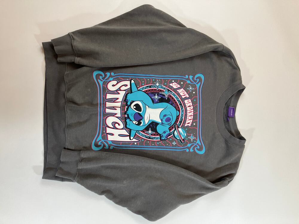 Disney Stitch Women’s M Gray Mineral Wash Sweatshirt So Not Ordinary Graphic